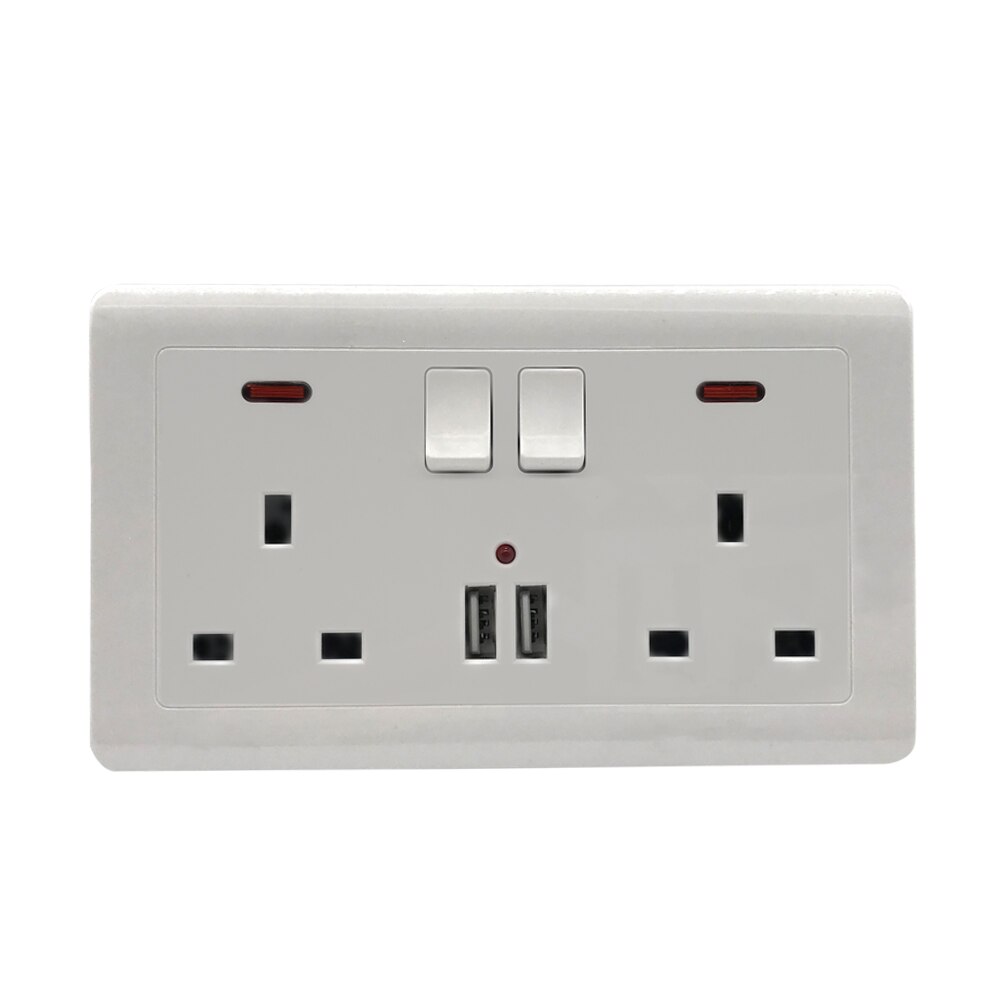 Socket with usb 2.1A 16A white PC Panel 146*86mm Russia Spain Wall Socket British UK 13A Standard Wall Power Outlet: British