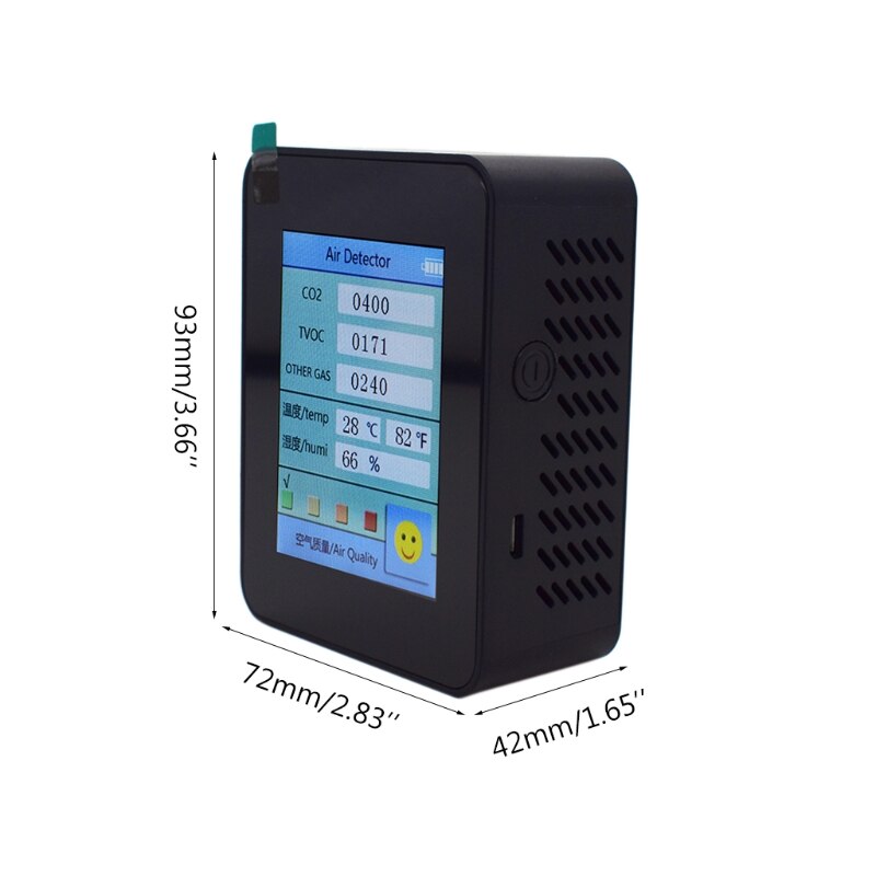 CO2 Meter Indoor Air Detector Rechargeable CO2 Tester with Carbon Dioxide TVOC Temperature Humidity Monitor 51BD