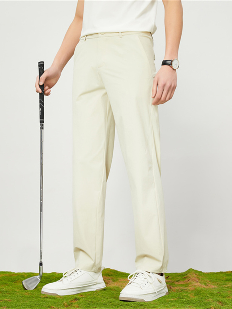 Pantalones informales de secado rápido para hombre, pantalones de Golf elásticos de nailon y LICRA ligeros, pantalones de seda helada con 4 bolsillos con cremallera, verano