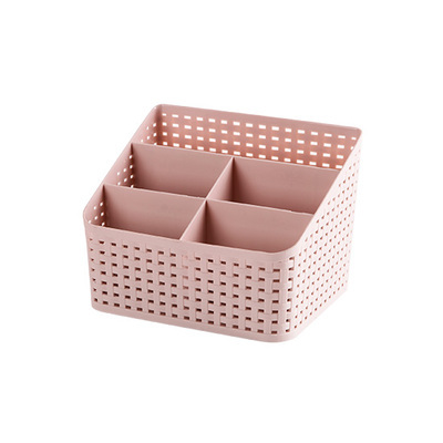 Imitation Rattan 5 Slots Grid Makeup Organizer Plastic Multi-grip Rack Desktop Storage Case Cosmetics Storage Box: pink