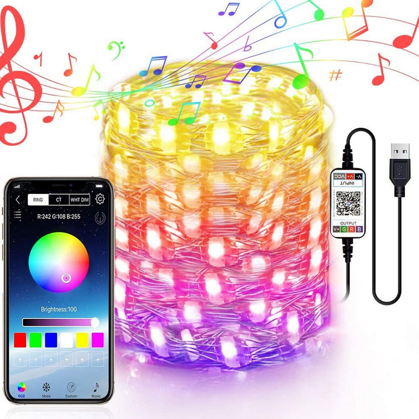 Led Christmas Lights Bluetooth Light String Mobile Phone APP Copper Wire Light String Remote Control Wedding Garland: 2M 20LED