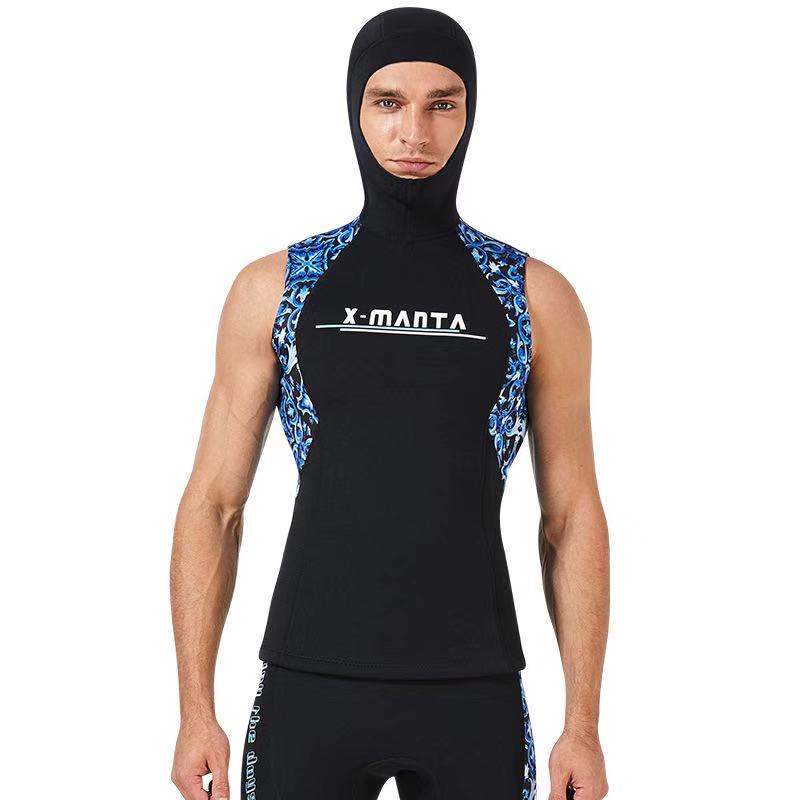 2020 Mens 3 millimetri di Neoprene Maglia Cappuccio Con Cappuccio Senza Maniche Giacca Magliette E Camicette Senza Zip per le Immersioni Surf Nuoto A Vela Che Dimagrisce Sauna allenamento: Men A / M