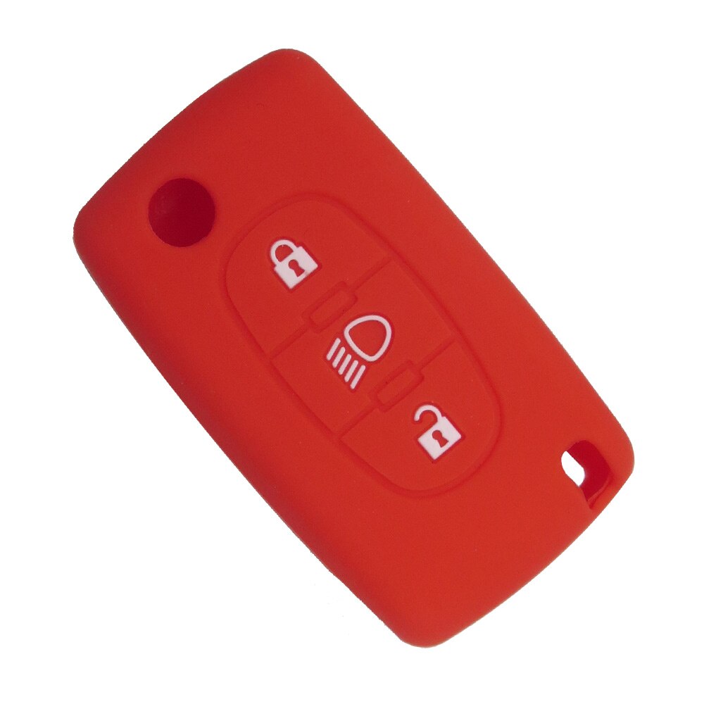 OkeyTech silicone car key cover case For Citroen C2 C3 C4 C5 Picasso Xsara C6 C8 for peugeot Remote 3 button flip key auto shell: Red