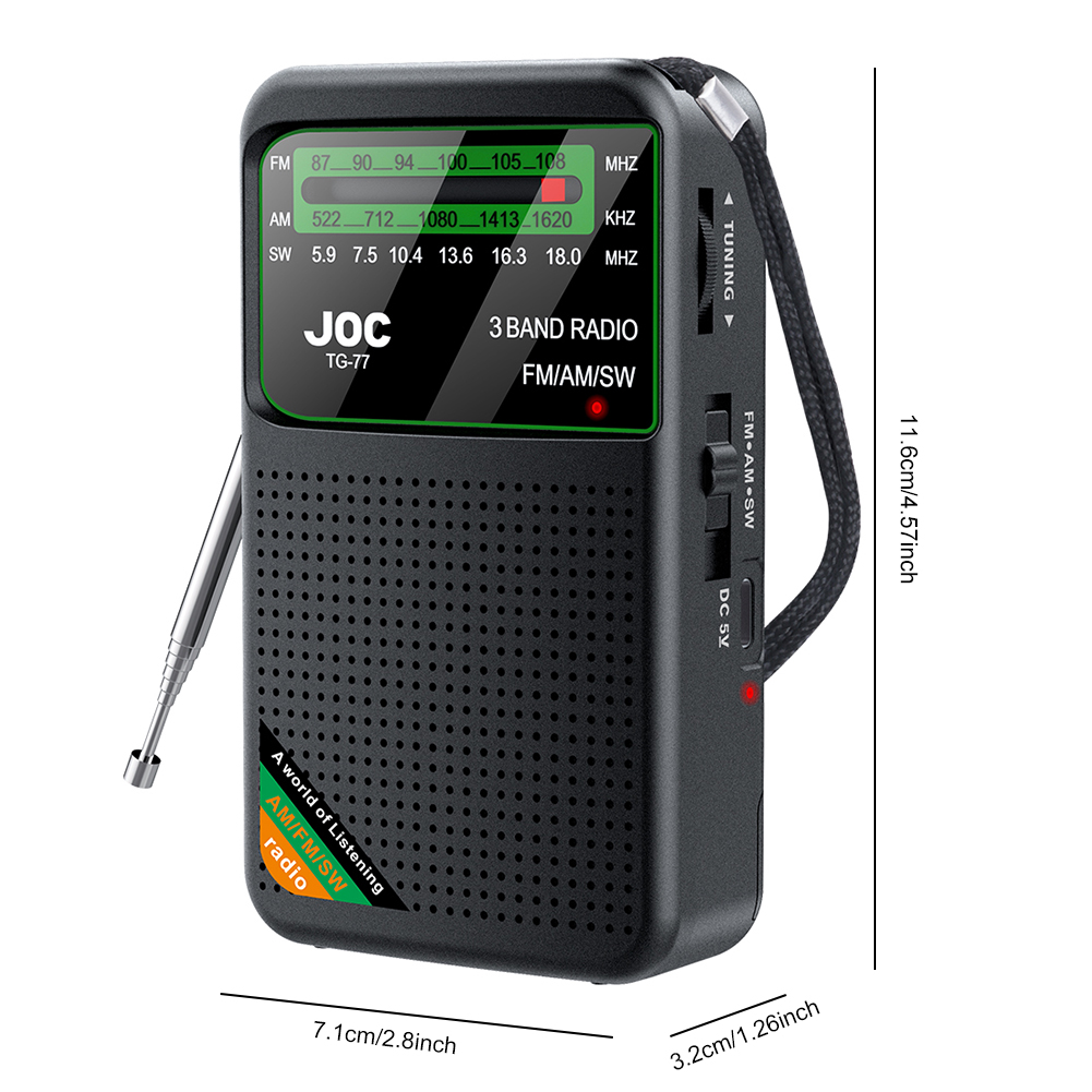 Transistor de radio de emergencia portátil FM AM SW con linterna LED reproductor de radio con pilas para personas mayores caminando: Azul