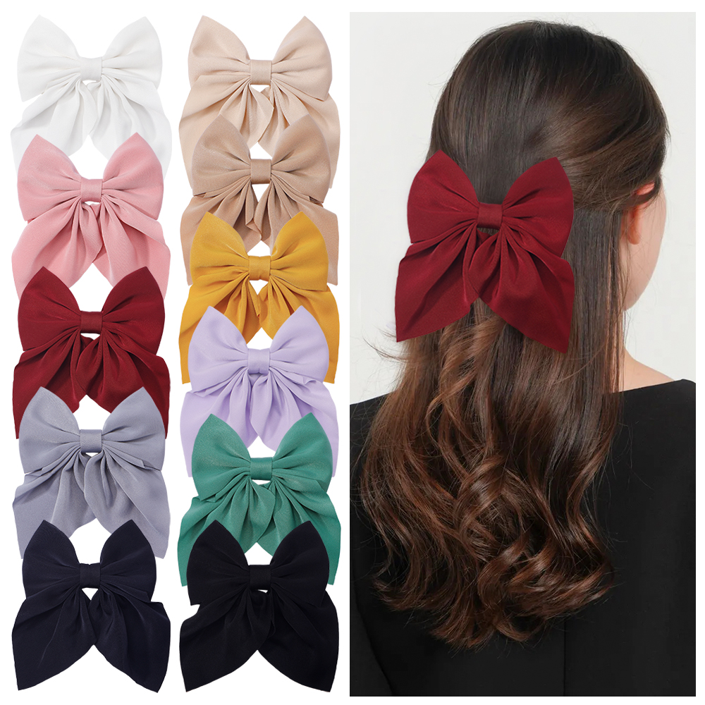 2024 novo elegante arco fita grampo de cabelo moda simples sólido cetim primavera clipe de cabelo bandana com clipes meninas acessórios para o cabelo