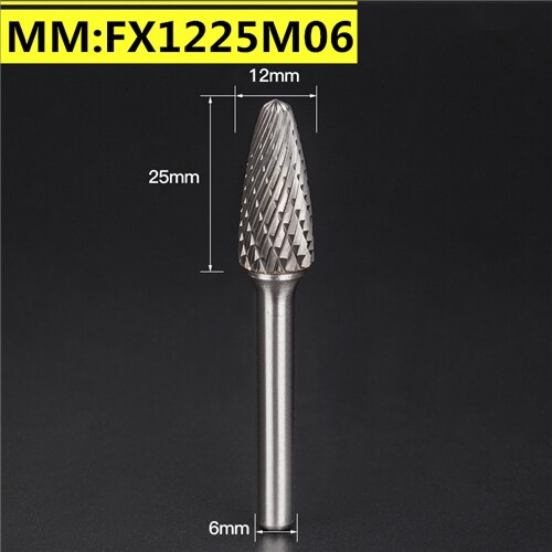 1pcs-free Vhm Tungsten Staal Frees, 6Mm Schacht F Type Metalen Elektrische Slijpen Hoofd, polijsten Tool: FX1225M06