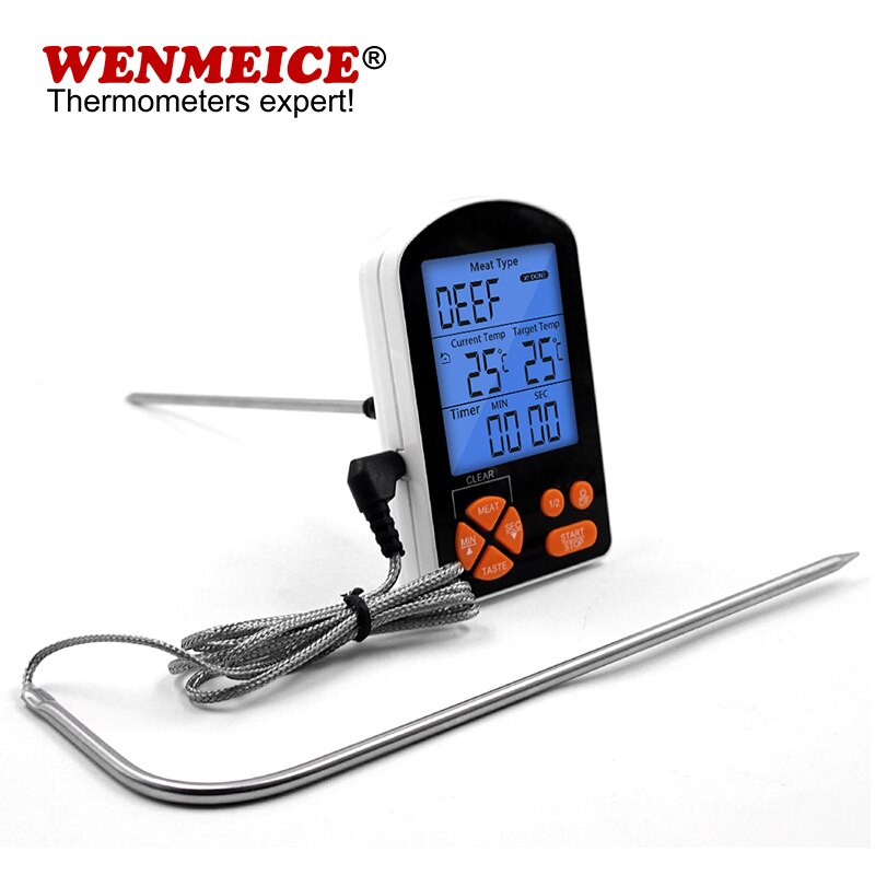 Electronic Digital LCD Food Thermometer Probe BBQ Meat Water Oil Cooking Temperature Alarm Cooking Timer Kitchen Cooking Tester