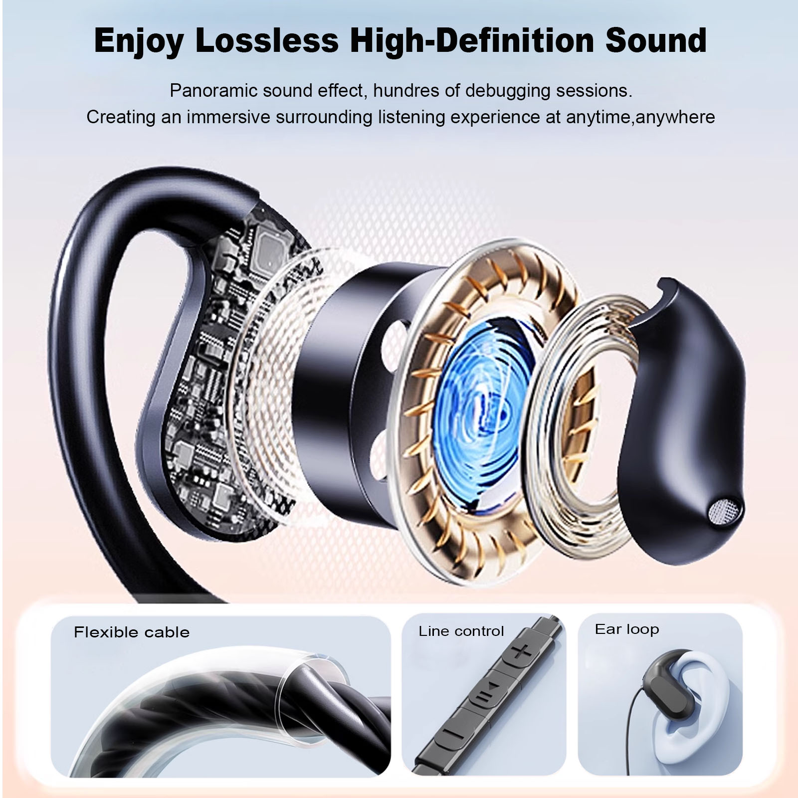 Auriculares con cable de oreja abierta, auriculares de conducción de aire tipo C de 3,5mm, no intrauditivos, deportivos, con micrófono para correr y aprender