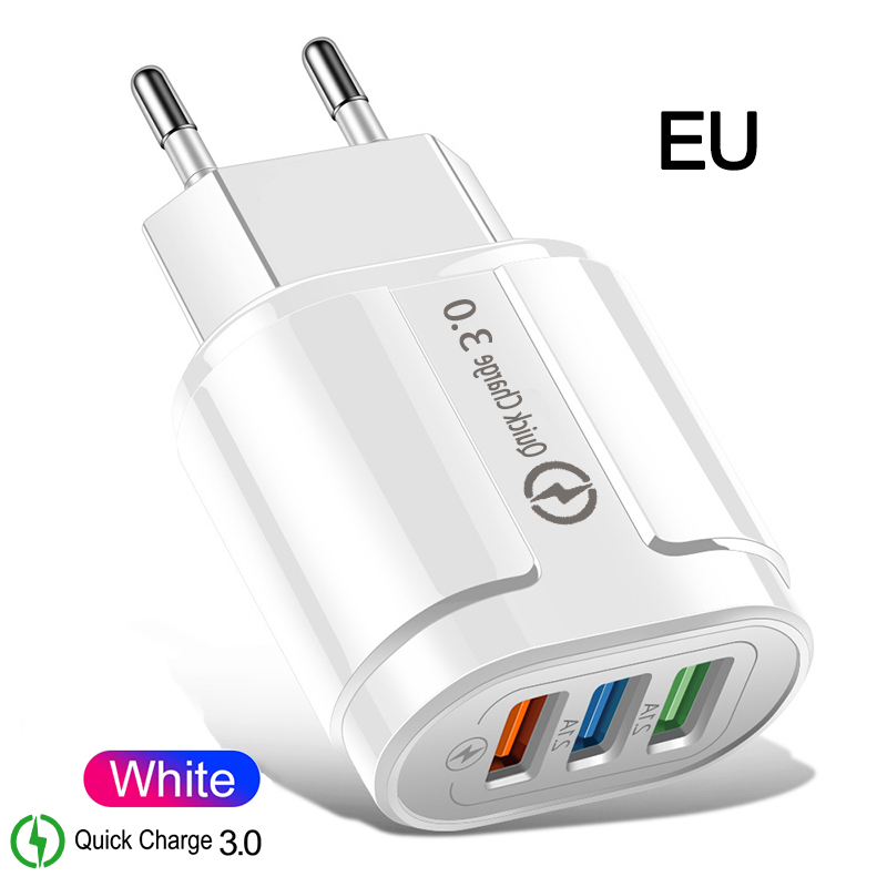 Qc3.0 carregador usb carga rápida 3.0 parede carregador rápido ue/eua plug para o iphone x 8 7 ipad xiaomi huawei telefone móvel samsung carregador: EU White