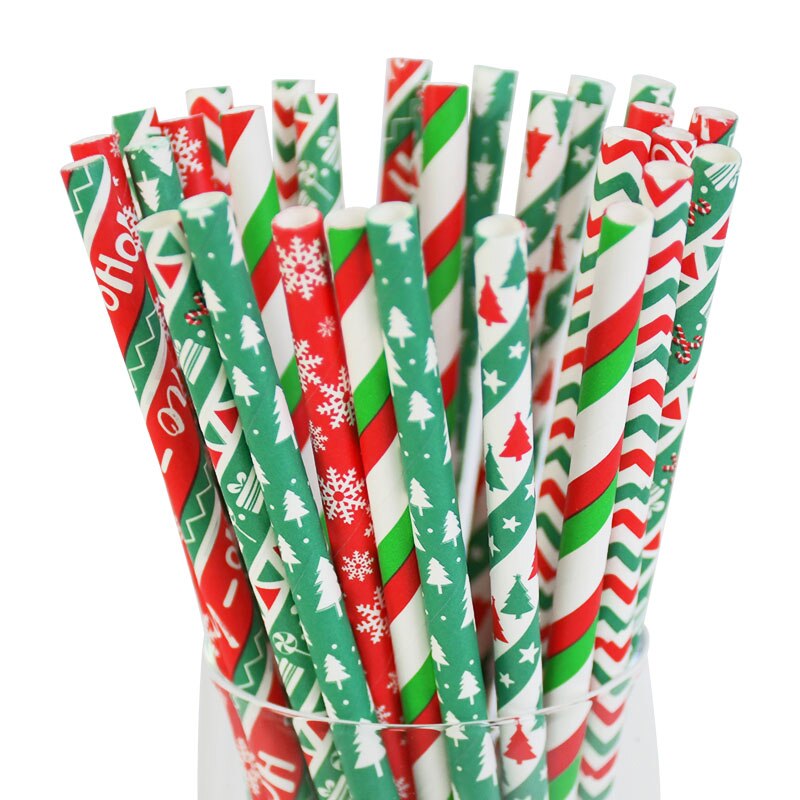 25 stuks papieren rietjes vrolijk kerstfeest sneeuwvlok drinkrietje wegwerpservies voor thuis kerst jaar feestbenodigdheden