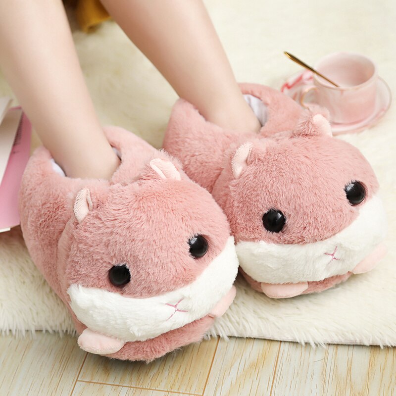 Millffy nette warme Hamster Slipper rosa braun grau Hause Boden Weichen Ebene Hausschuhe Weibliche Slipper Mädchen Winter Warme Schuhe: Rosa  Hausschuhe / 9