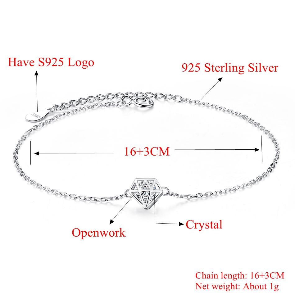 ELESHE Romantic Hollow Round Cut Clear Cubic Zirconia Charm Bracelet 925 Sterling Silver Bracelet for Women Jewelry