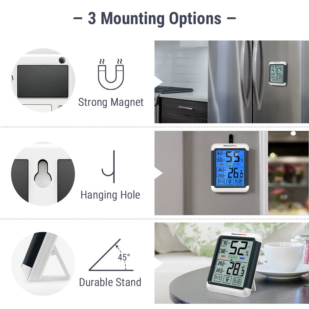 ThermoPro TP55 Digital Thermometer Hygrometer Indoor Weather Station For Home Backlight Room Thermometer Touch Screen
