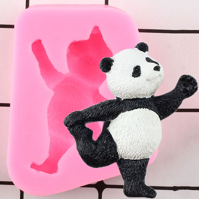 Yoga Panda Silicone Mold Baby Birthday Cupcake Topper Fondant Molds DIY Cake Decorating Tools Clay Cookie Candy Chocolate Mould