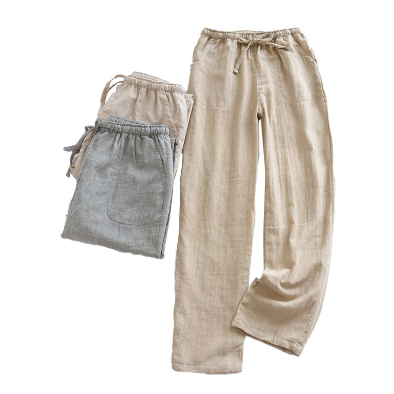 Pantalon confortable en gaze de coton pour hommes, couleur unie, taille élastique, ample, décontracté, avec poche, printemps été