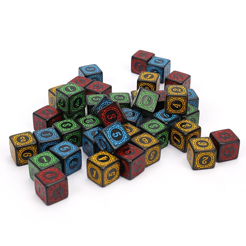 10pcs/set Acrylic Carved Pattern Dice 6-sides Accessories Polyhedron Colorful Dice Digital Game Dice for Bar Club Party