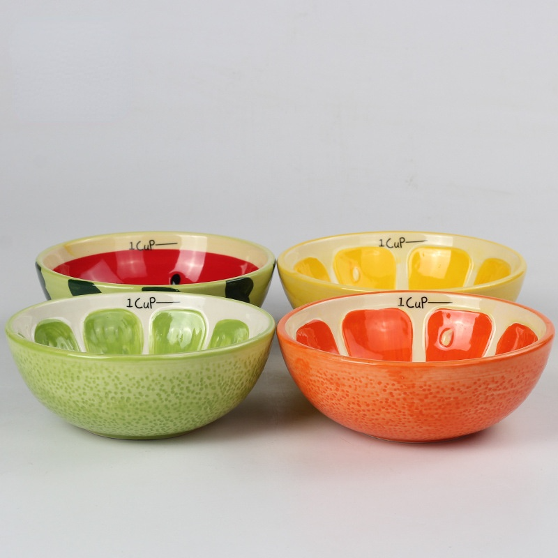 Hand-painted Fruit Ceramic Rice Dessert Bowl Japanese and Korean Home Cute Bowl Watermelon Fruit Bowl Compote