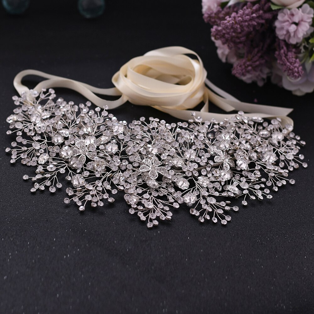 Trixy sh240 acessórios de vestido de casamento prata strass cintos para as mulheres floral faixa nupcial acessórios para vestido de noite: ivory ribbon