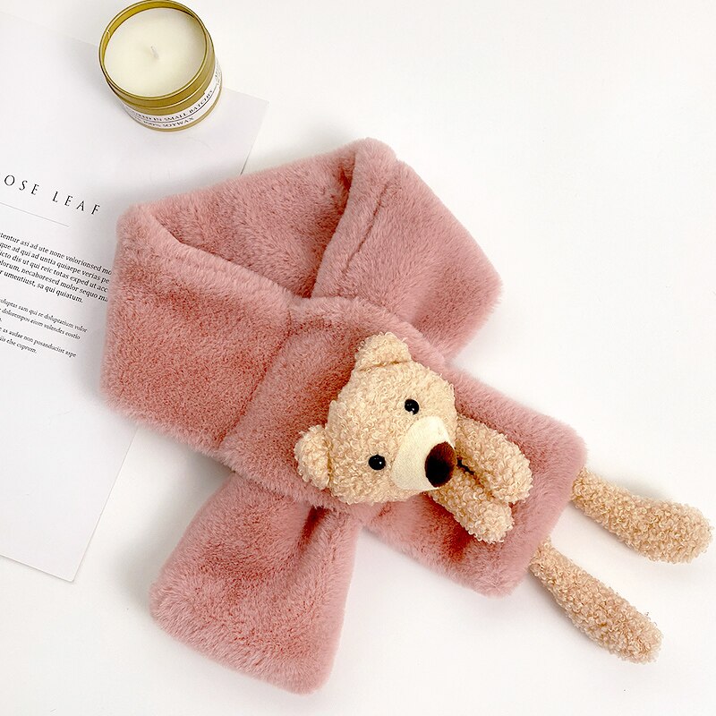 Unisexe printemps hiver enfants mignon fausse fourrure fruits lapin en plein air garder au cou écharpe bébé garçons filles doux foulards pour les enfants: Korean pink bear