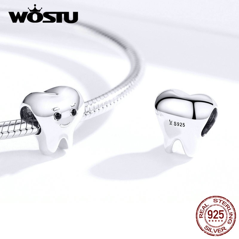 Wostu Echt 925 Sterling Zilver Mooie Tooth Kralen Fit Originele Armband Hanger Bedels Voor Vrouwen Mode-sieraden BKC1401