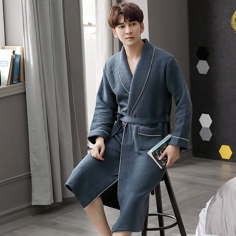 Cotton Bathrobe Men Luxury Robes Winter Thick Nightgown Dressing Gown Soft Comfort Kimono Negligee Home Clothes