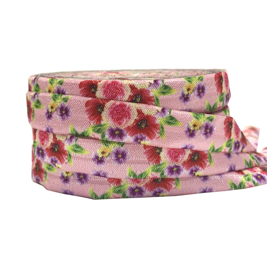 5 Yards 16mm Multi Floras Russische bloemen Vouw Over Elastische Baby Hoofdband Meisjes Haar banden Haaraccessoires Craft Supply: P685