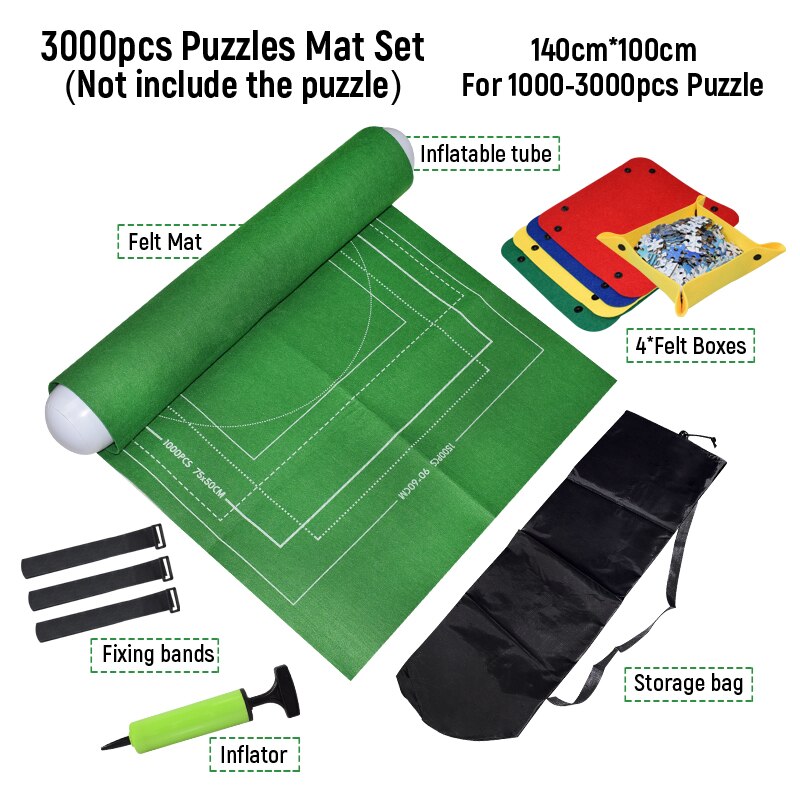 Puzzles Board Jigsaw Mat Set Felt Play Mat Puzzle Storage Accessories Roll Up Blanket with Guide Line Puzzle Mats for Adult Kids: 3000pcs set green2