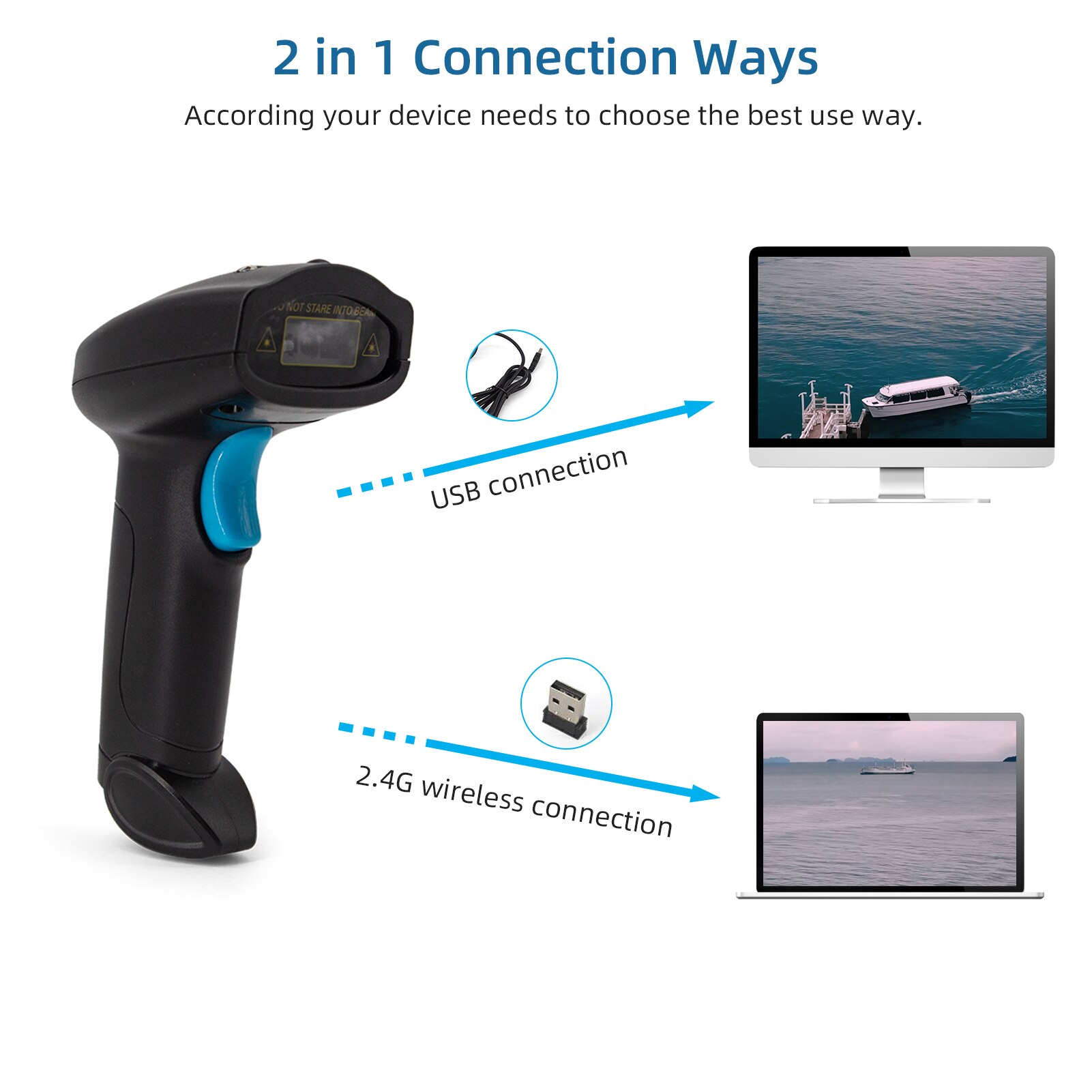 1D &amp; 2D Barcode Scanner Supermarkt Psp Usb Wirelss Bar Code Reader Plug &amp; Play Compatibel Met Windows Android Mac