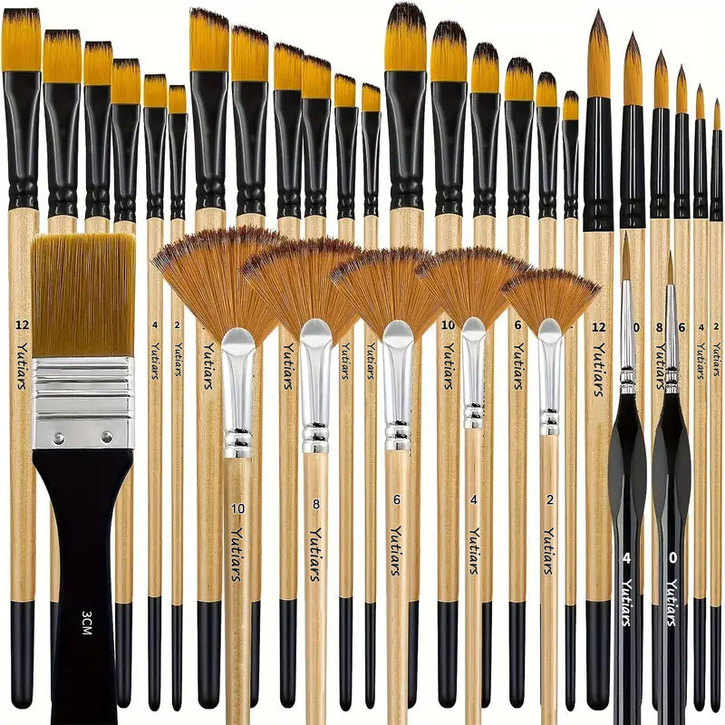28/32 Pieces Paint Brush Set, Artist Series, Nylon Bristles with Round, Filbert, Flat, Fan, Angle, Fine Detail Brush for Artists: Red