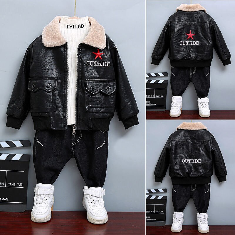 Blouson en cuir PU, vêtement printemps-automne-hiver, pour enfants de 1-10 ans, à la ,