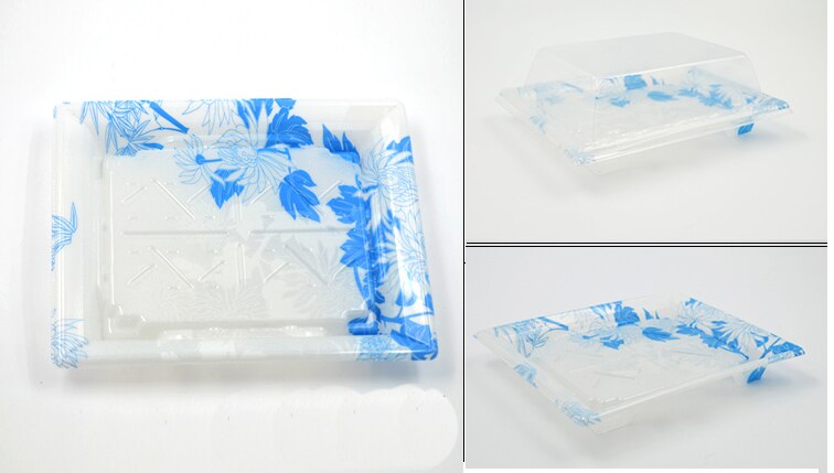 Einweg Sushi Container Kunststoff Tablett mit Deckel Sushi Box Verpackung Nehmen Out Box Container.: Blue  chrysanthemum
