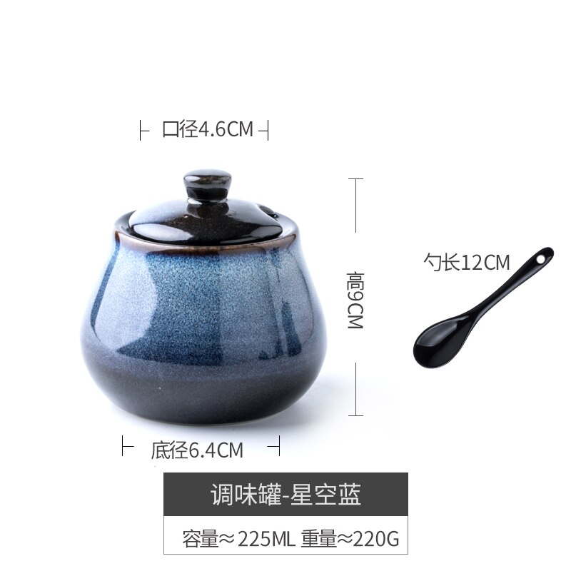 Keramische Huishoudelijke Kruiden Pot Met Deksel Lepel Japanse Stijl Kruiden Jar Keuken Msg Pot Zout Shaker Sojasaus Pot: A