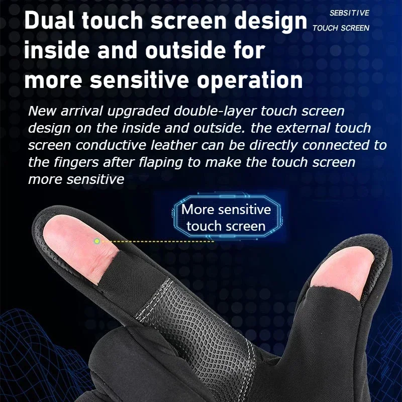 Gants de pêche imperméables d'hiver, 2 doigts, coupe-vent, pour femmes et hommes, Protection chaude en velours, gants de pêche au poisson