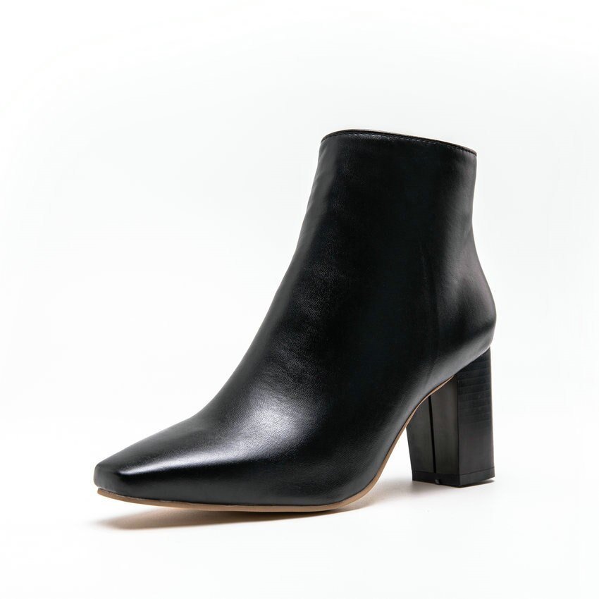 QUTAA Retro Karree PU Leder Concise Stiefeletten Square High Heel Zipper Alle Spiel Frauen Schuhe Große größe 34-43: Black / 5