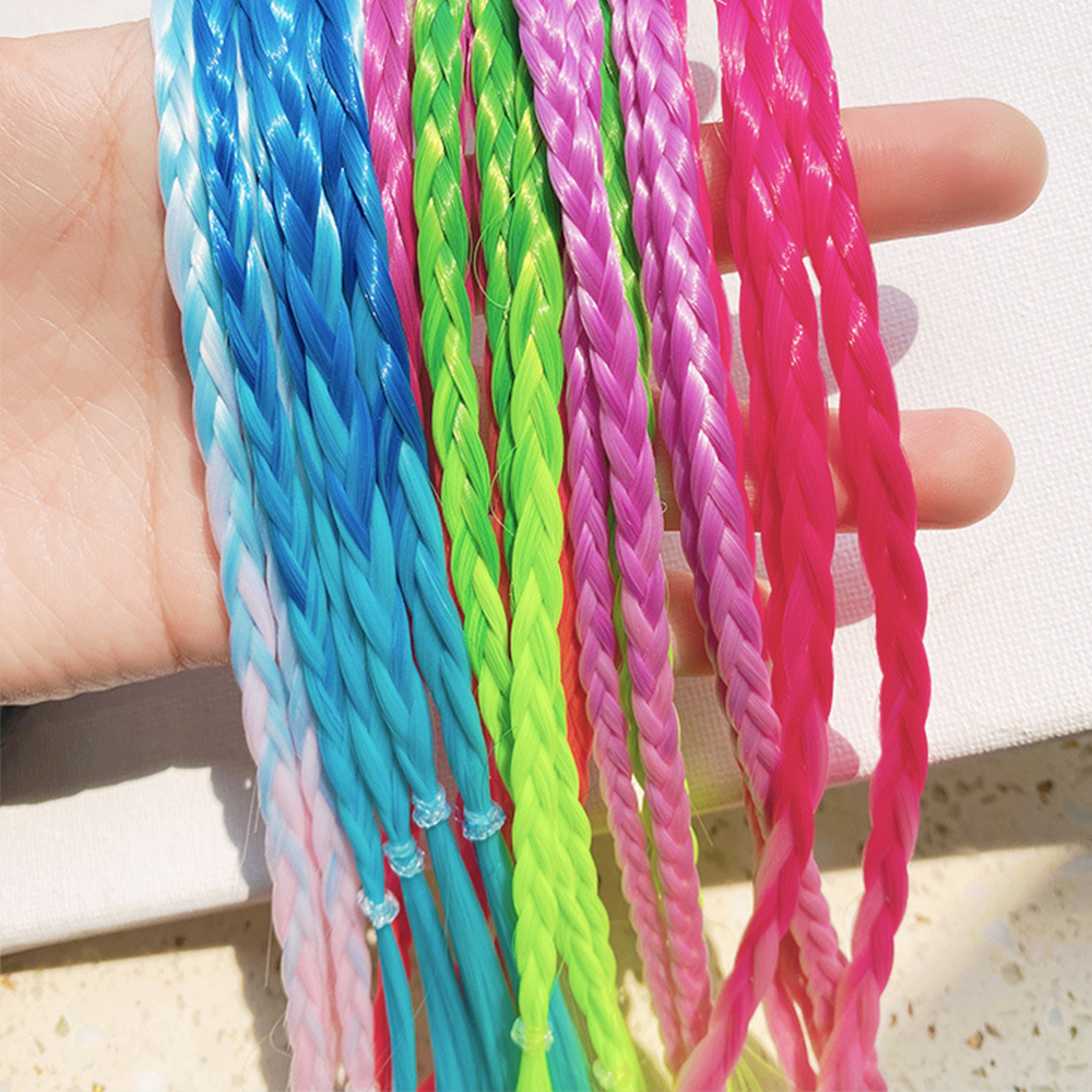 Extensiones de cabello con trenzas coloridas sintéticas con bandas de goma, coleta trenzada de arcoíris, accesorios para el cabello para niñas