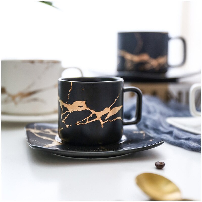 Tasses de luxe en marbre, set de tasses à café et soucoupes du matin, pour le lait, le thé, le petit déjeuner, tasse en porcelaine avec plateau, directe