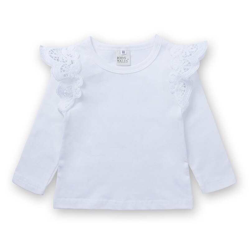 Kinderen T-shirt Strip Sweatshirts Lange Mouwen Katoen Peuter Baby Kids Ronde Kraag Lace Blouse Tops Voor Meisjes: white / 2T