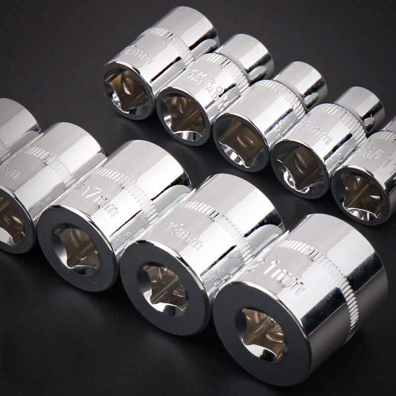 3/8" Drive Hex Socket 6-24mm Cr-v Alloy Steel Metric Wrench Socket Mirror Anti-rust Hexagon Socket Set for Auto Repair Hand Tool