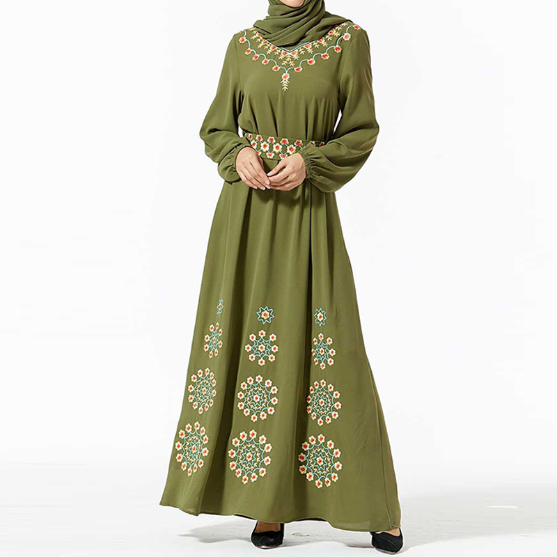 Floral Abaya Kaftan Dubai turco Hijab musulmán vestido vestidos caftán ropa islámica para mujer Robe islámico Omani Elbise Kleding: Army green dress / XXXL