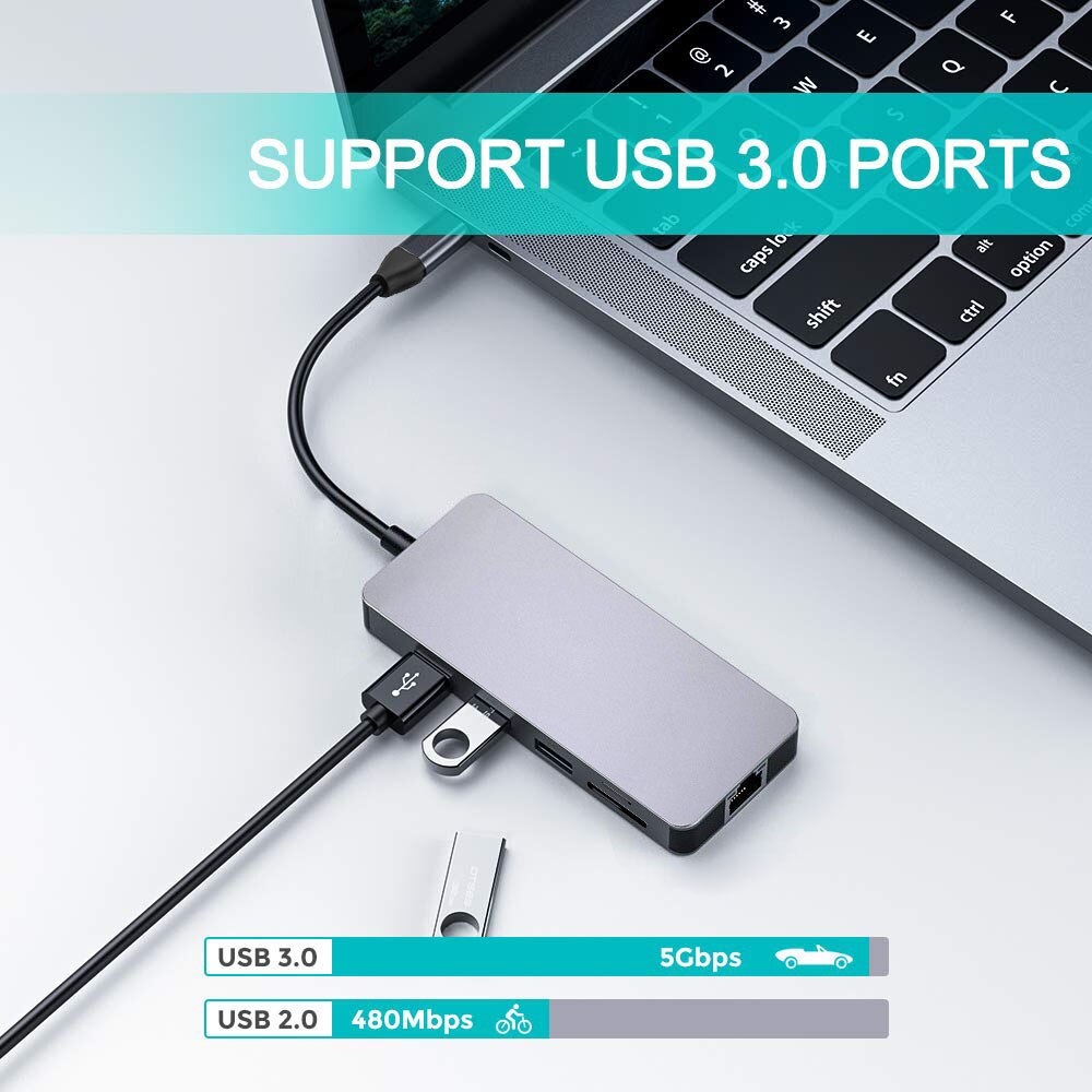 8 em 1 usb c doca hdmi rj45 adaptador multi-porto tipo c hub divisor hub usb macbook acessórios usb c tipo c 3.1