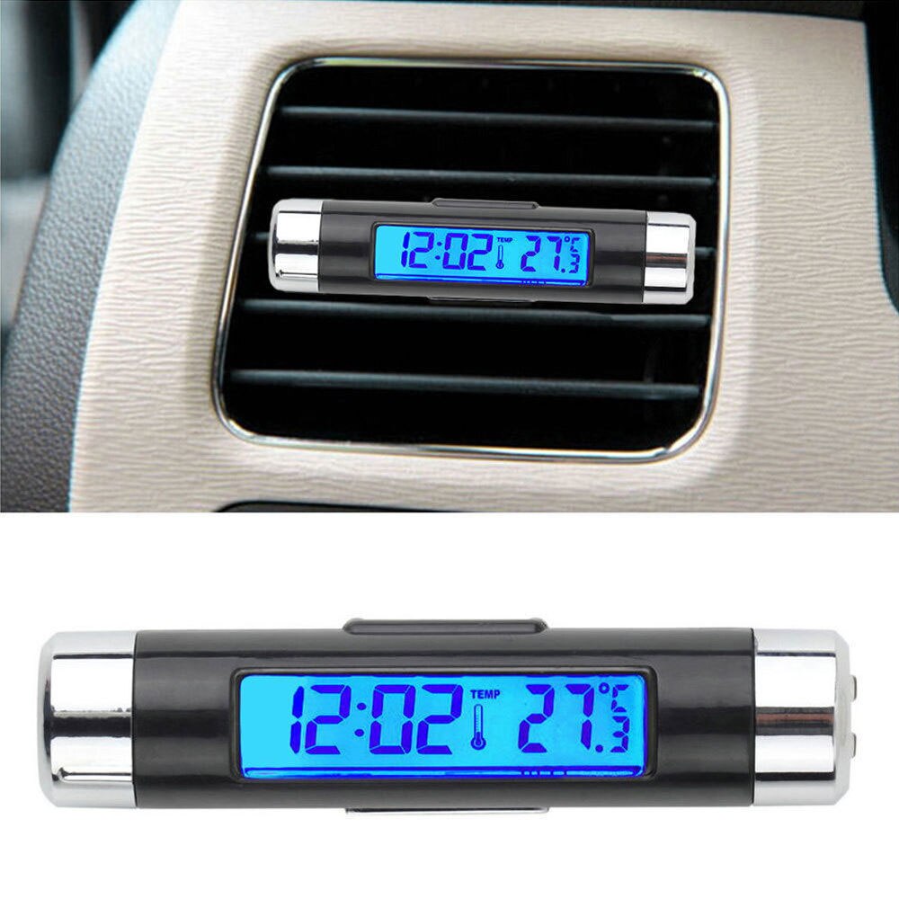 1Pcs Auto Accessoires Organizer 2 In 1 Digitale Thermometer Klok Auto Auto Lcd Clip-On Kalender Automotive Blauw backlight Klok