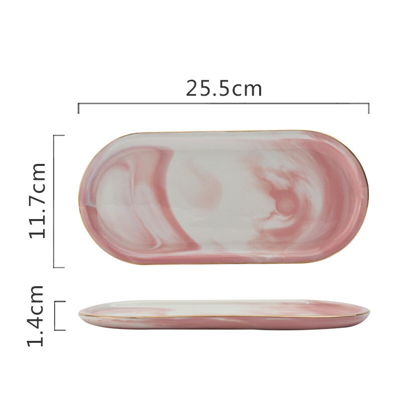 Nordic Marble Pattern Ceramic Storage Plate Kitchen Food Display Tray Rectangular Desktop Organizer: style2 S