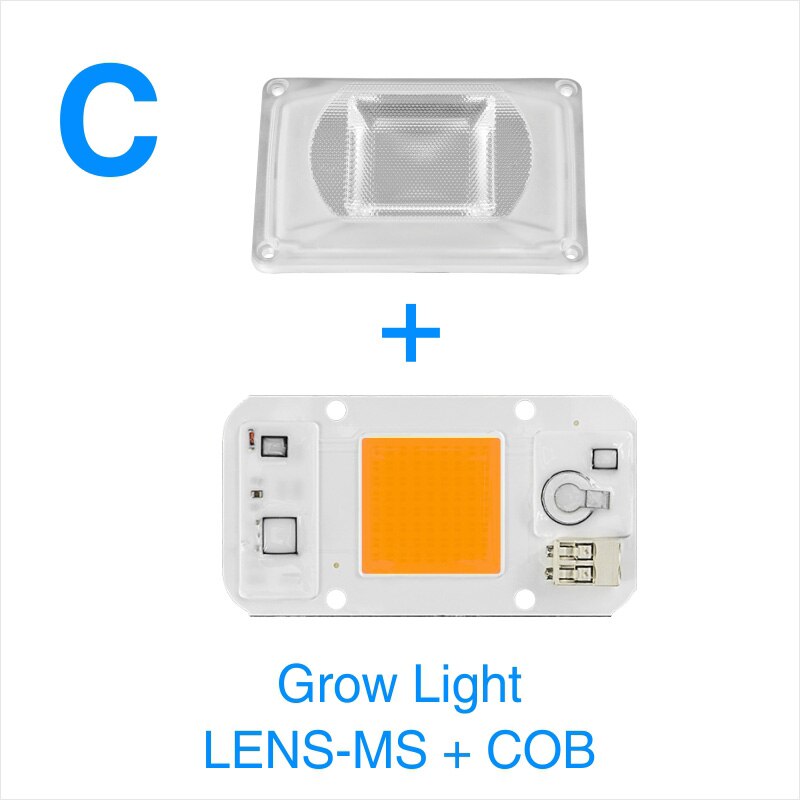 Chip de lámpara LED COB Reflector de lente LED, 50W, 220V, IC inteligente, bricolaje, 90 grados, soporte fijo para Reflector LED, necesita disipador térmico: C Grow Light MS