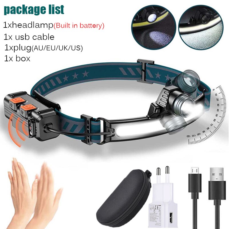 zoom+ Sensor Led XPG + COB Scheinwerfer 2000mAh 18650 USB Kopf Lampe Tragbare Flutlicht Taschenlampe Wasserdichte Laterne: Type-A  package I