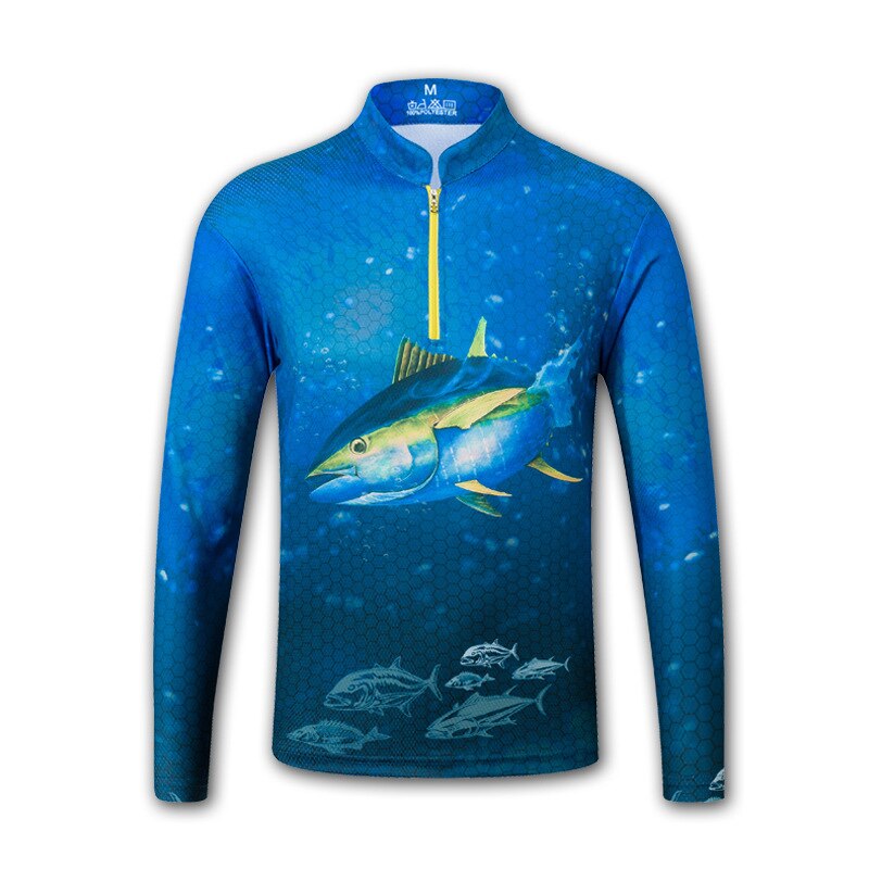 Traje de pesca ultrafino para hombre, ropa de pesca de secado rápido Anti-uv, camisa de pesca transpirable de manga larga con cuello levantado, ropa de pesca de verano: L / Blue