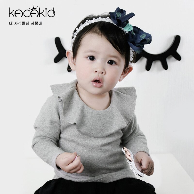 Kacakid Autumn baby girls cotton Tops clothing kids cute sweater baby long sleeve Tshirt soft Tees coat: Gray / 6M