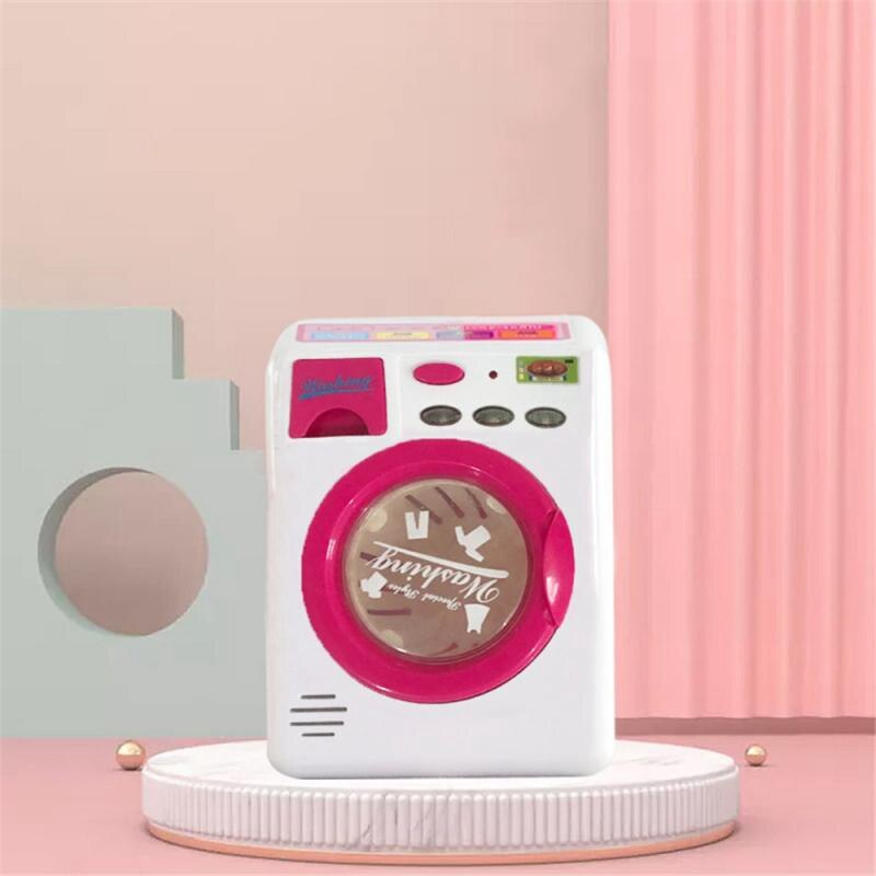 Mini Home Toy Washing Machine Light Sound Auto Drain Rotating Drum: Red