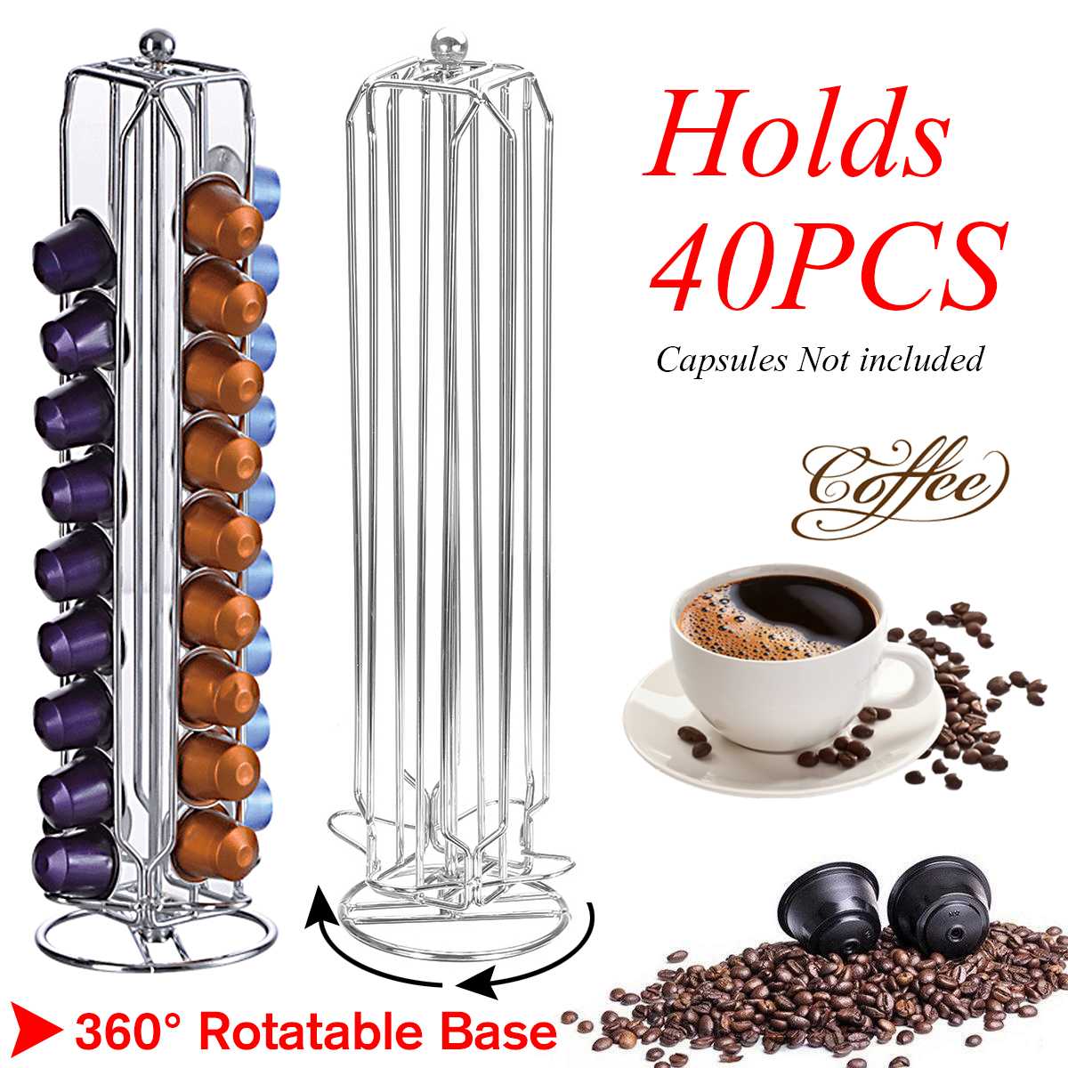 Metalen Koffie Pods Houder Ijzer Chroom Plating Stand Koffie Kan Houden 40 Pcs Koffie Capsule Opslag Koffie Stand Voor Nespresso