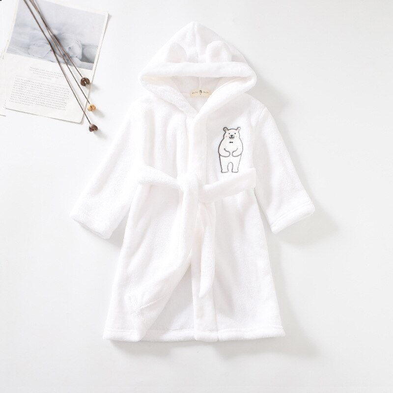 Peignoir enfants pour fille enfants vêtements fille flanelle Robe de bain vêtements garçon dessin animé Robe de nuit enfants pyjamas pour fille 1-8 ans: WHITE / 4T