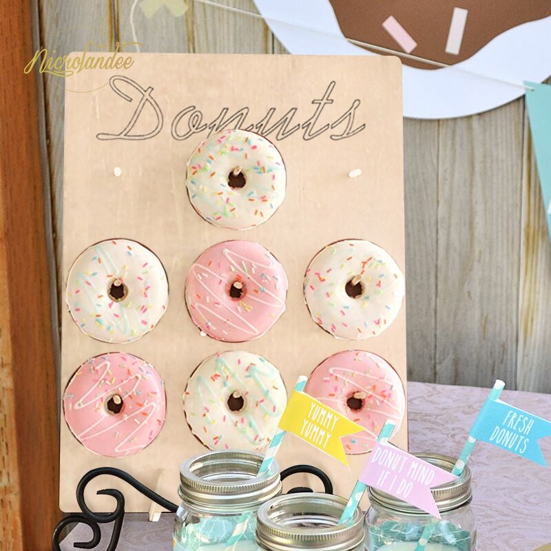 Nicrolandee Hout Donut Muur Display Stand Hout Donut Display Board Voor Bruiloft Verjaardag Baby Shower Bridal Shower Feestartikelen